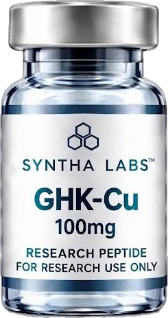 Syntha Labs GHK-Cu 100 mg research vial with silver cap and white label