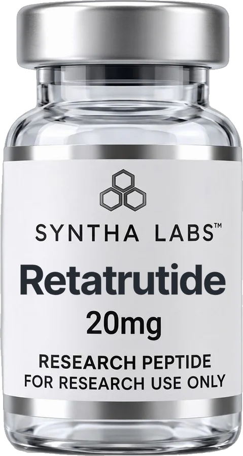 Syntha Labs Retatrutide 20 mg research vial with silver cap and white label